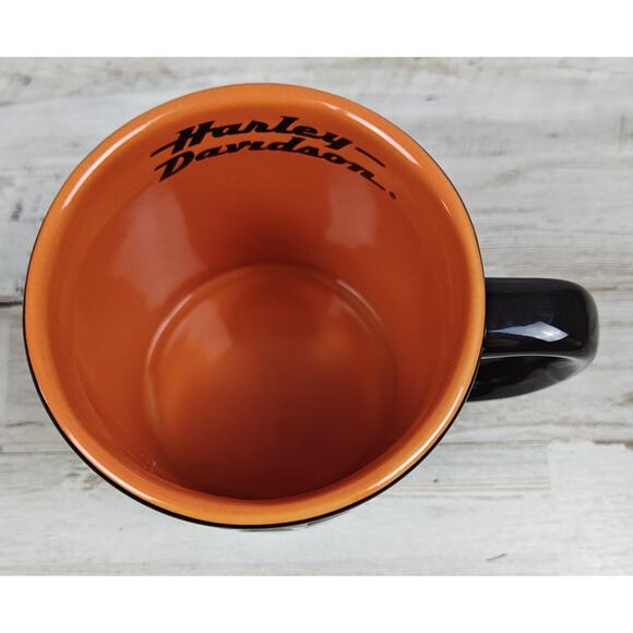 3D Intial Logo Harley-Davidson Coffee Tea Cup Mug Black Orange Ceramic - Picture 4 of 8